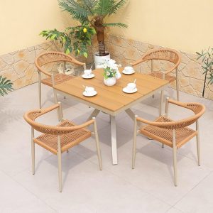 Bộ bàn vuông 4 ghế dây rope đan tay, thiết kế tối giản, hiện đại