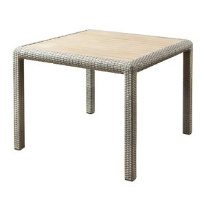 Bàn vuông sân vườn khung nhôm đan mây, mặt bàn vân gỗ sáng