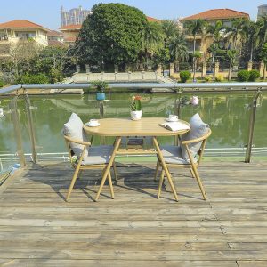 Bộ bàn ghế sân vườn nhôm sơn giả gỗ, phù hợp không gian ngoài trời