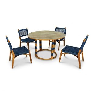 Bộ bàn ghế sân vườn gỗ teak dây rope xanh navy, phong cách hiện đại