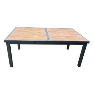 Bàn ngoài trời mặt gỗ teak khung nhôm sơn tĩnh điện, kiểu dáng hiện đại