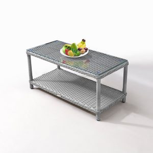 Bàn trà ngoài trời nhựa giả mây mặt kính cường lực, thiết kế tiện dụng cho sân vườn