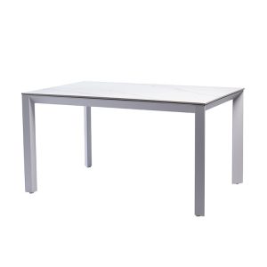 Bàn ngoài trời mặt kính/đá trắng vân mây khung nhôm cao cấp