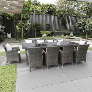 Bộ bàn ghế giả mây ngoài trời 8 ghế, phù hợp sân vườn biệt thự