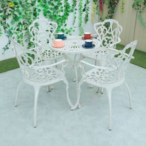 Bộ bàn ghế nhôm đúc ngoài trời 4 ghế 1 bàn, hoa văn tinh xảo