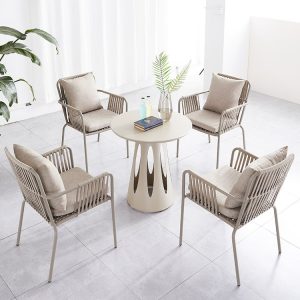 Bộ bàn ghế sân vườn 4 ghế dây rope, nệm dày, phù hợp không gian ngoài trời