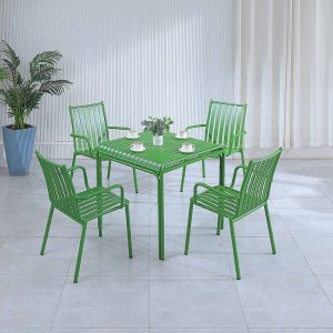Bộ bàn ghế sân vườn nhôm màu xanh lá, 4 ghế 1 bàn, phù hợp không gian ngoài trời