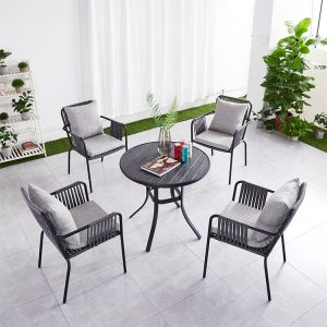 Bộ bàn ghế ngoài trời 4 ghế dây rope, nệm ghi, nhìn từ trên xuống