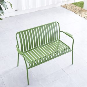 Ghế băng sân vườn nhôm sơn tĩnh điện màu xanh lá, kiểu dáng hiện đại, phù hợp không gian ngoài trời