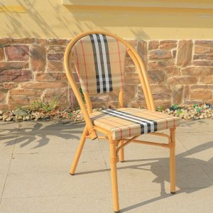 Ghế sân vườn đơn không tay vịn, khung nhôm giả mây, mặt ghế caro