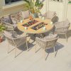 Bộ bàn tròn lớn tích hợp bếp nướng BBQ, 6 ghế dây đan có nệm cho sân vườn biệt thự