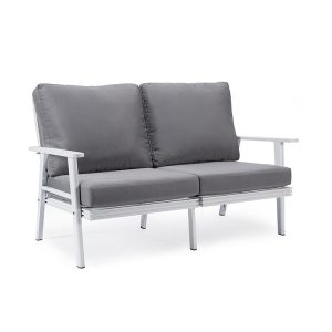 Ghế sofa đôi ngoài trời khung nhôm trắng, nệm màu ghi xám sang trọng