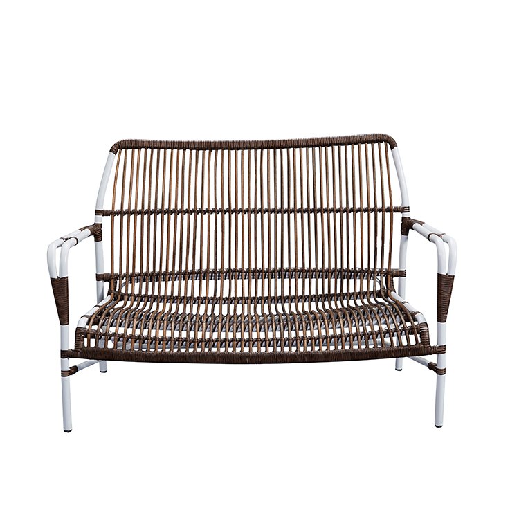 Sofa đôi ngoài trời đan dây nhựa giả mây, khung sắt trắng