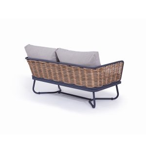 Góc nhìn phía sau sofa đôi đan dây nhựa giả mây chắc chắn, khung nhôm sơn tĩnh điện
