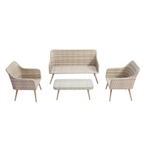 Bộ sofa sân vườn 4 món không nệm, chất liệu giả mây, nhìn từ trên xuống