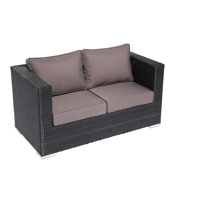 Sofa đôi giả mây ngoài trời, nệm dày màu nâu xám, khung chắc chắn