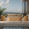Bộ sofa sân vườn 4 món gồm sofa dài, 2 ghế đơn và bàn trà gỗ, phong cách hiện đại