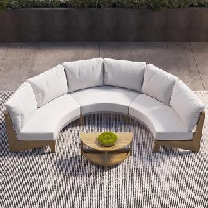 Sofa cong lớn ngoài trời, nệm dày êm ái, khung gỗ teak sang trọng