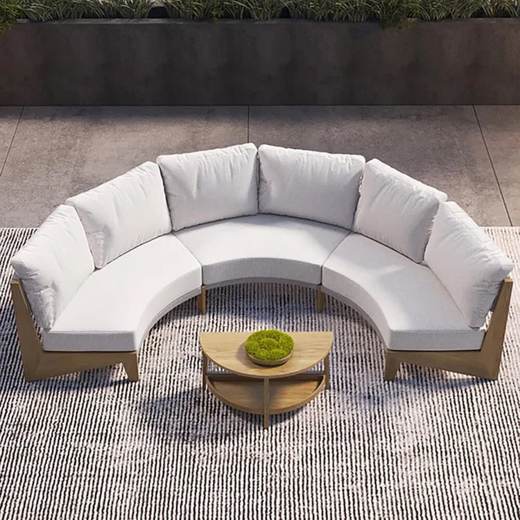 Sofa cong lớn ngoài trời, nệm dày êm ái, khung gỗ teak sang trọng