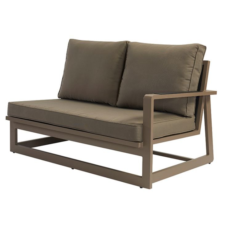 Sofa đôi ngoài trời khung nhôm, nệm dày màu nâu xám, phong cách tối giản
