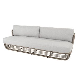 Sofa dài 3 chỗ ngoài trời, khung nhôm đan dây nhựa, nệm dày màu ghi