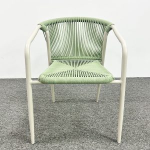 Ghế sân vườn dây rope xanh pastel nhìn trực diện, thiết kế hiện đại