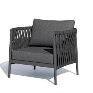Ghế đơn sofa sân vườn nhôm đan dây rope màu xám đậm, nệm dày êm ái