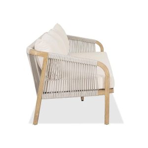 Cận cảnh sofa đôi ngoài trời khung gỗ teak, đan dây rope chắc chắn