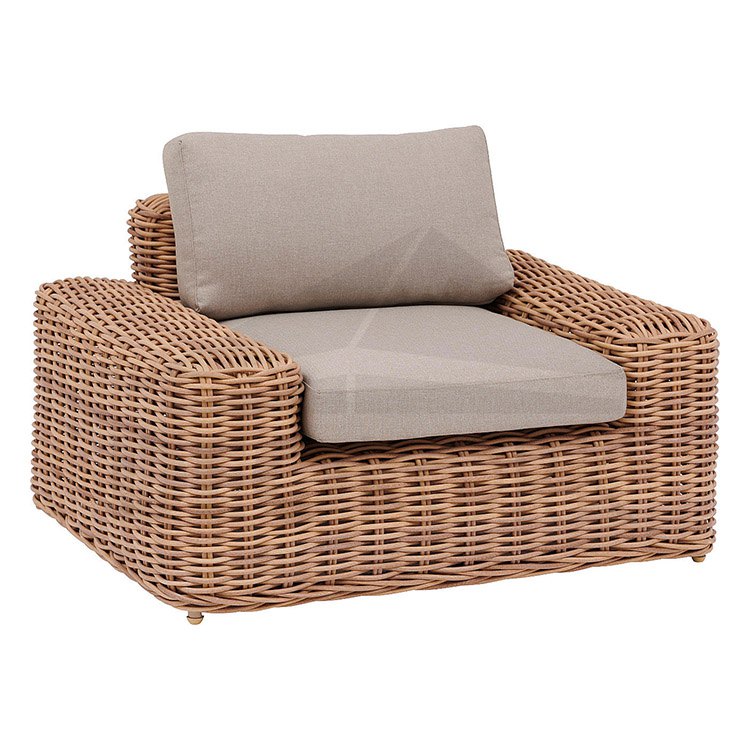 Ghế đơn sofa sân vườn nhựa giả mây, nệm lót dày màu ghi