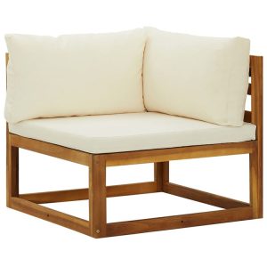 Ghế góc sofa sân vườn gỗ teak nệm kem, thiết kế hiện đại