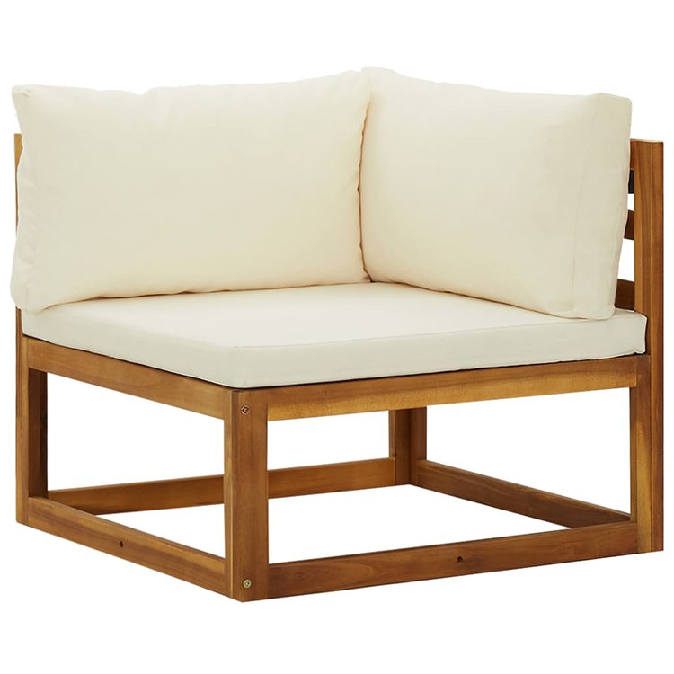Ghế góc sofa sân vườn gỗ teak nệm kem, thiết kế hiện đại
