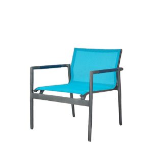 Ghế đơn sân vườn khung nhôm, mặt lưới textilene xanh dương, thiết kế tối giản