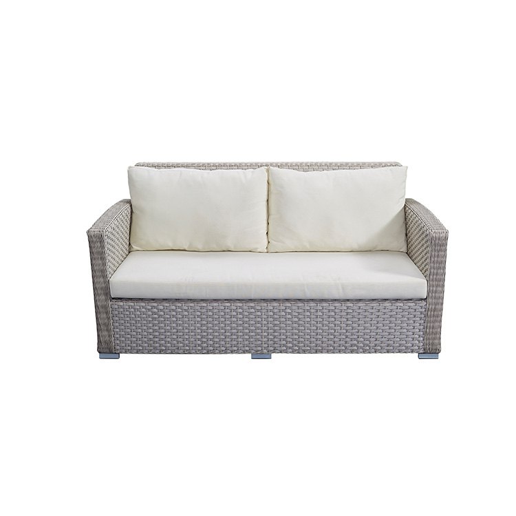 Sofa đôi ngoài trời giả mây xám, nệm trắng kem, thiết kế rộng rãi