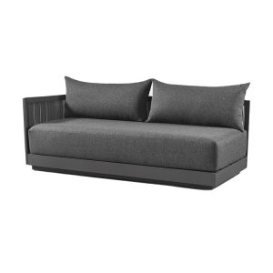 Sofa dài ngoài trời khung nhôm, đan dây rope, nệm và gối tựa xám đậm