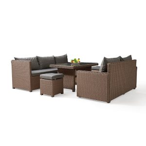 Bộ sofa giả mây ngoài trời, phối cảnh nhìn nghiêng, hiện đại