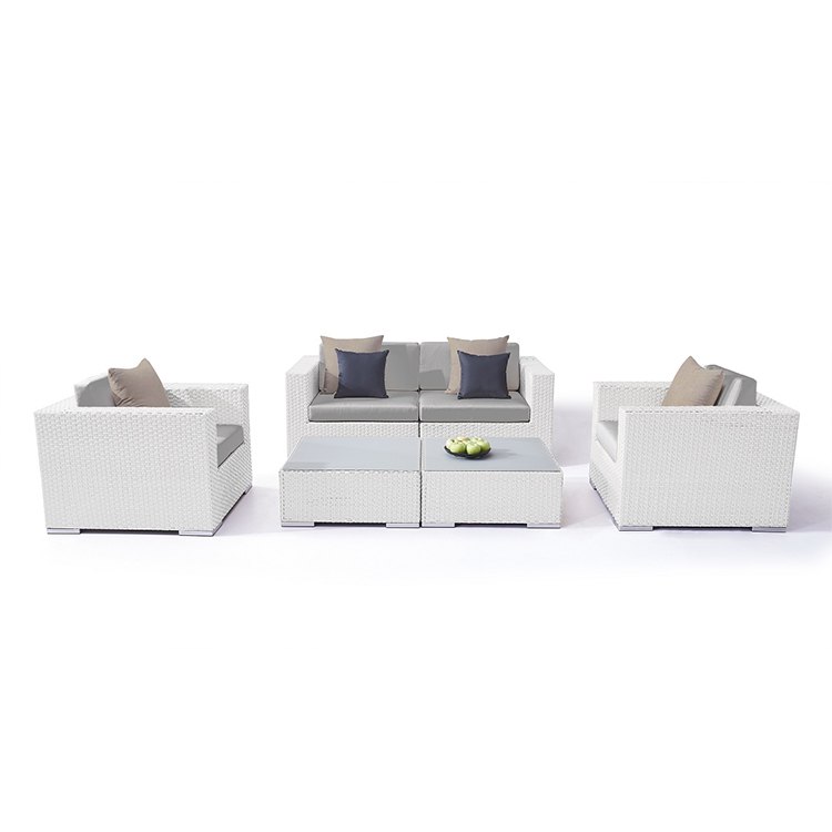 Bộ sofa sân vườn 4 món gồm 1 sofa đôi, 2 ghế đơn, 1 bàn trà vuông mặt kính