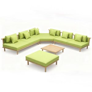 Ảnh sản phẩm bộ sofa sân vườn góc L màu xanh lá trên nền trắng, rõ chi tiết từng món