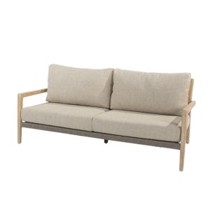 Sofa 3 chỗ gỗ teak ngoài trời, nệm màu be hiện đại