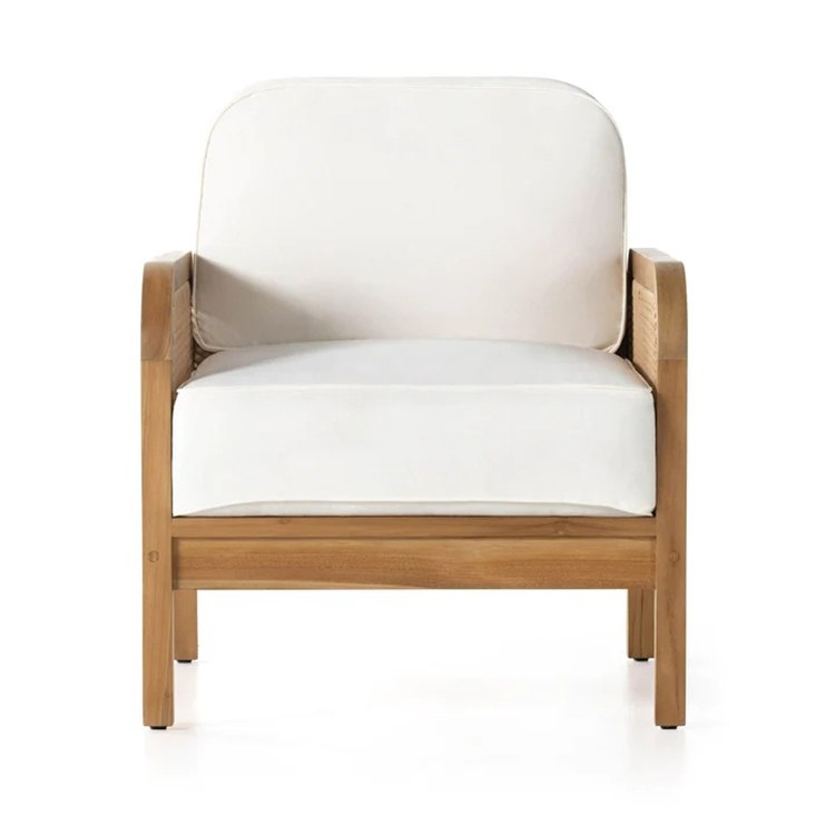 Ghế đơn sofa sân vườn gỗ teak, nệm dày êm ái, đan mây nhựa