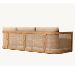 Mặt sau sofa dài với chi tiết đan lưới nhựa giả mây tự nhiên