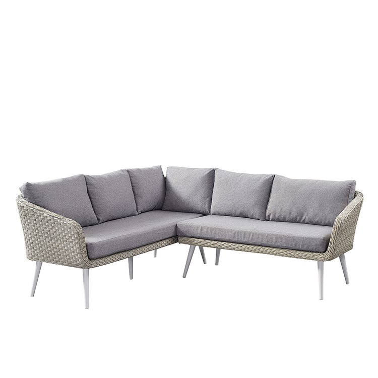 Bộ sofa sân vườn góc L hiện đại, chất liệu nhôm và dây nhựa giả mây