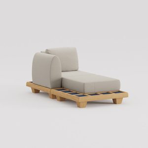 Ghế sofa module dài ngoài trời, khung gỗ chắc chắn, nệm ghi sáng