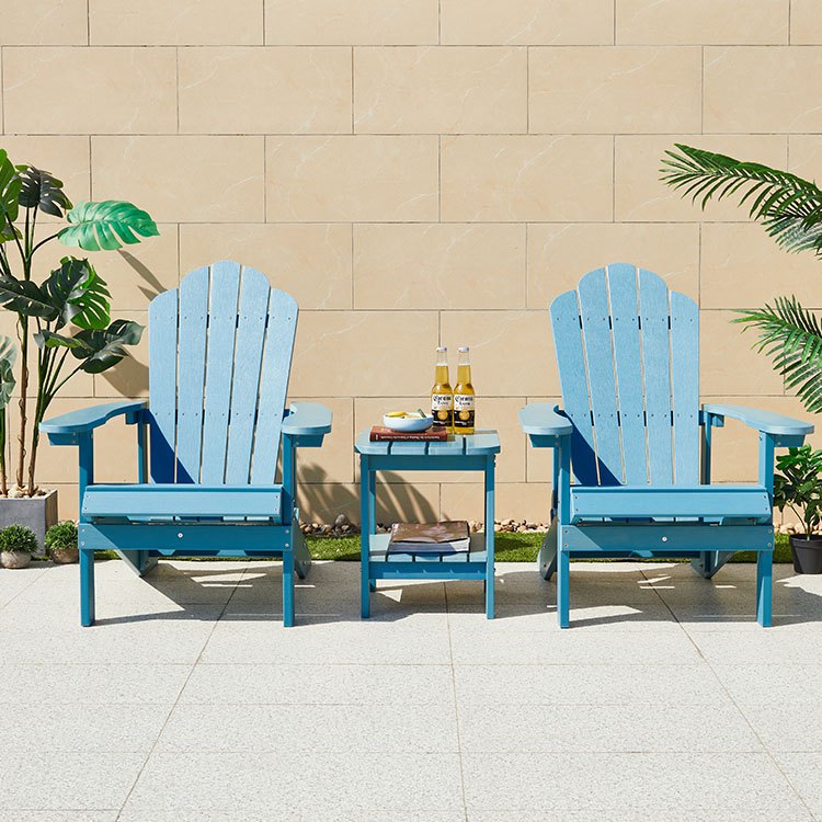 Bộ 2 ghế Adirondack và bàn trà vuông ngoài trời, màu xanh dương nổi bật