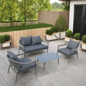 Bộ sofa sân vườn 4 chỗ ngồi, thiết kế tối giản, phù hợp sân thượng, ban công