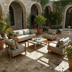 Bộ sofa sân vườn hiện đại trong sân biệt thự phong cách Địa Trung Hải