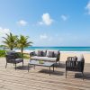 Sofa sân vườn khung nhôm, dây rope, nệm ghi xám, phù hợp không gian biển, resort