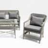 Ghế đơn sofa sân vườn giả mây màu xám nhạt, nệm và gối tựa màu ghi