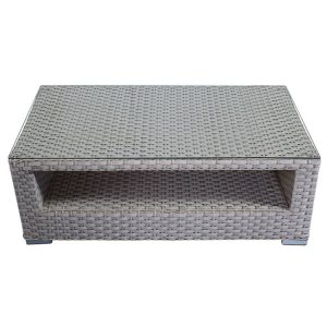 Bàn trà sofa ngoài trời giả mây mặt kính cường lực, có ngăn để đồ tiện lợi