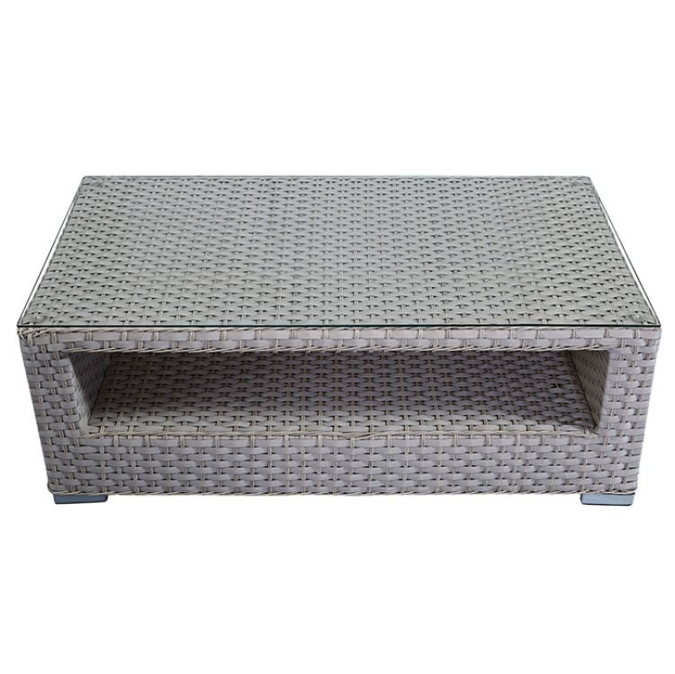 Bàn trà sofa ngoài trời giả mây mặt kính cường lực, có ngăn để đồ tiện lợi