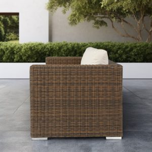 Cận cảnh sofa đơn giả mây ngoài trời, khung nhôm chắc chắn